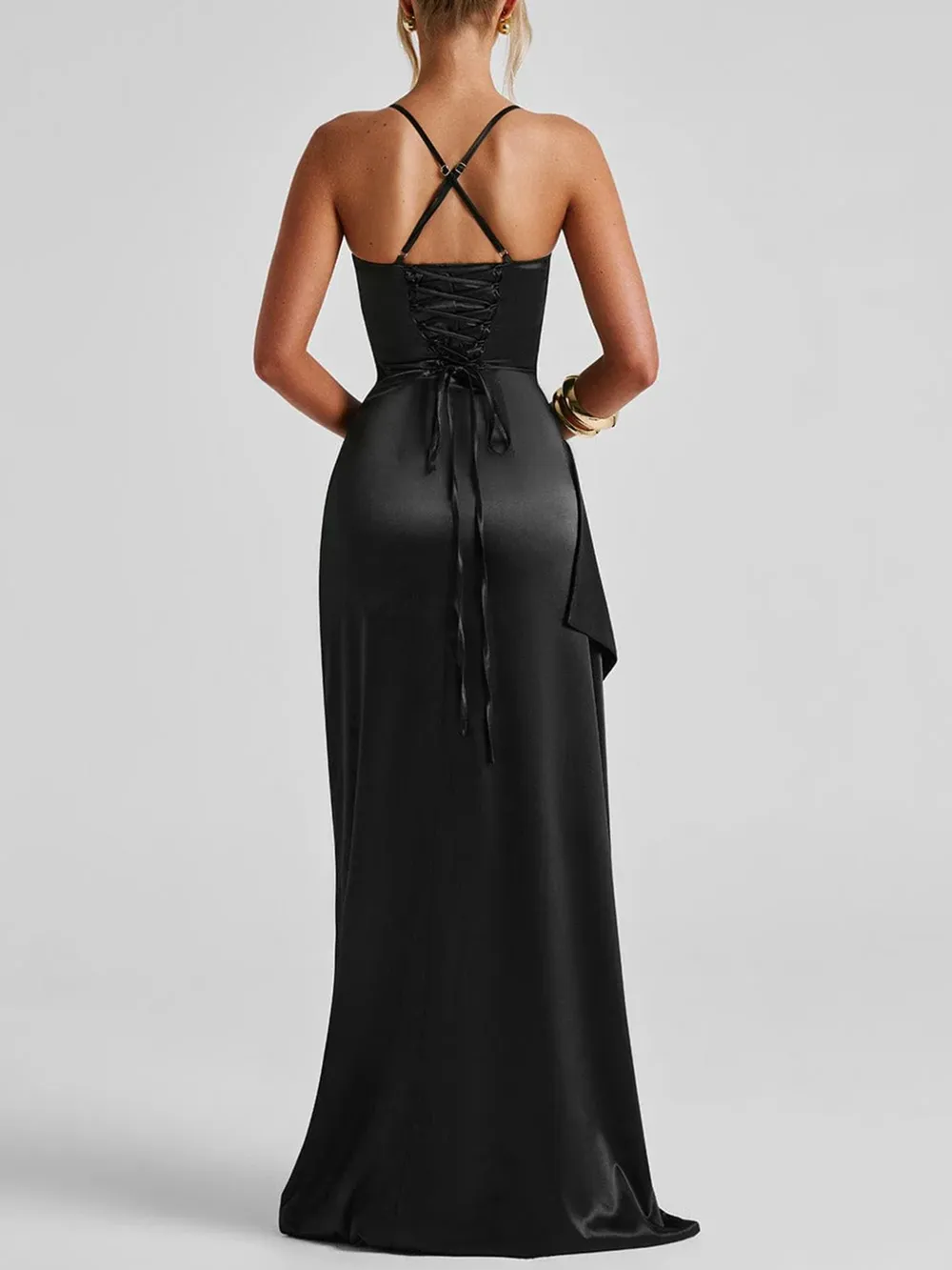 Slit Crisscross Back Maxi Cami Dress, image 5