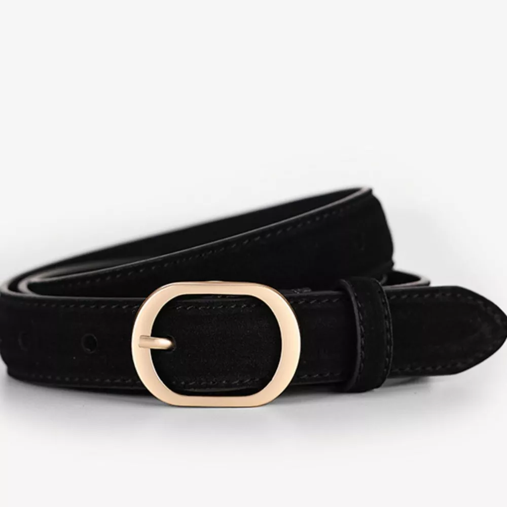 Leather Belt with Golden Buckle