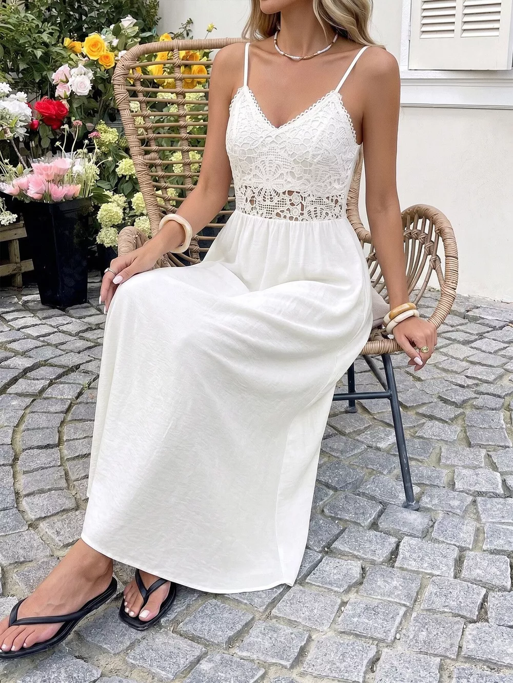 Lace V-Neck Flowy Maxi Dress, image 3