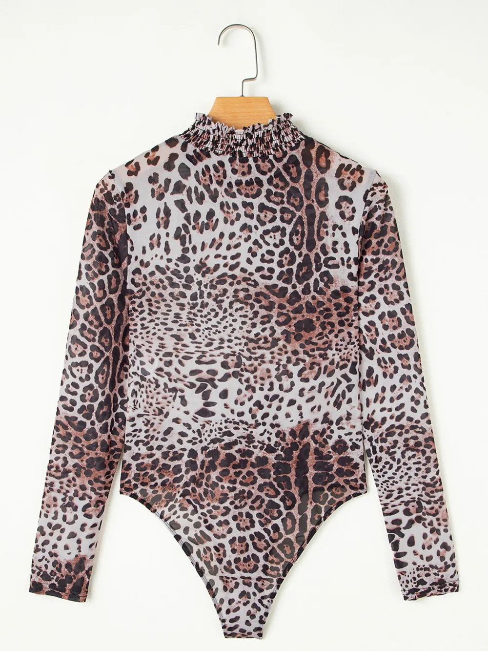 Leopard Print Long Sleeve Mock Neck Bodysuit, image 7