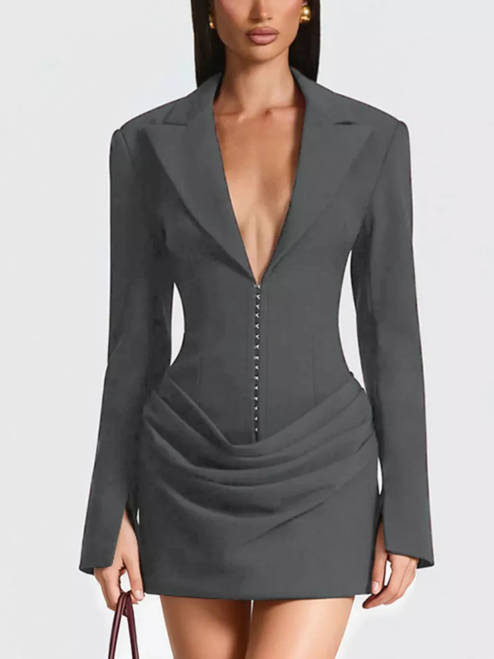 Full Size Blazer-Style Long Sleeve Mini Dress Plus Size, image 20