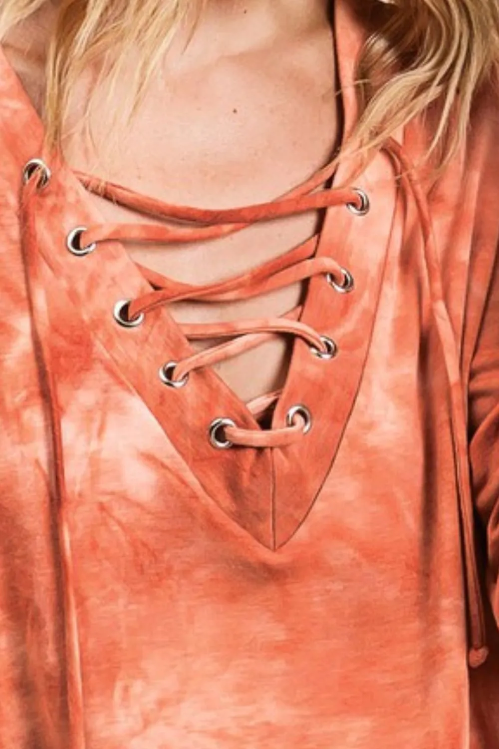 Lace-Up Tie-Dye French Terry Long Sleeve Top, image 3