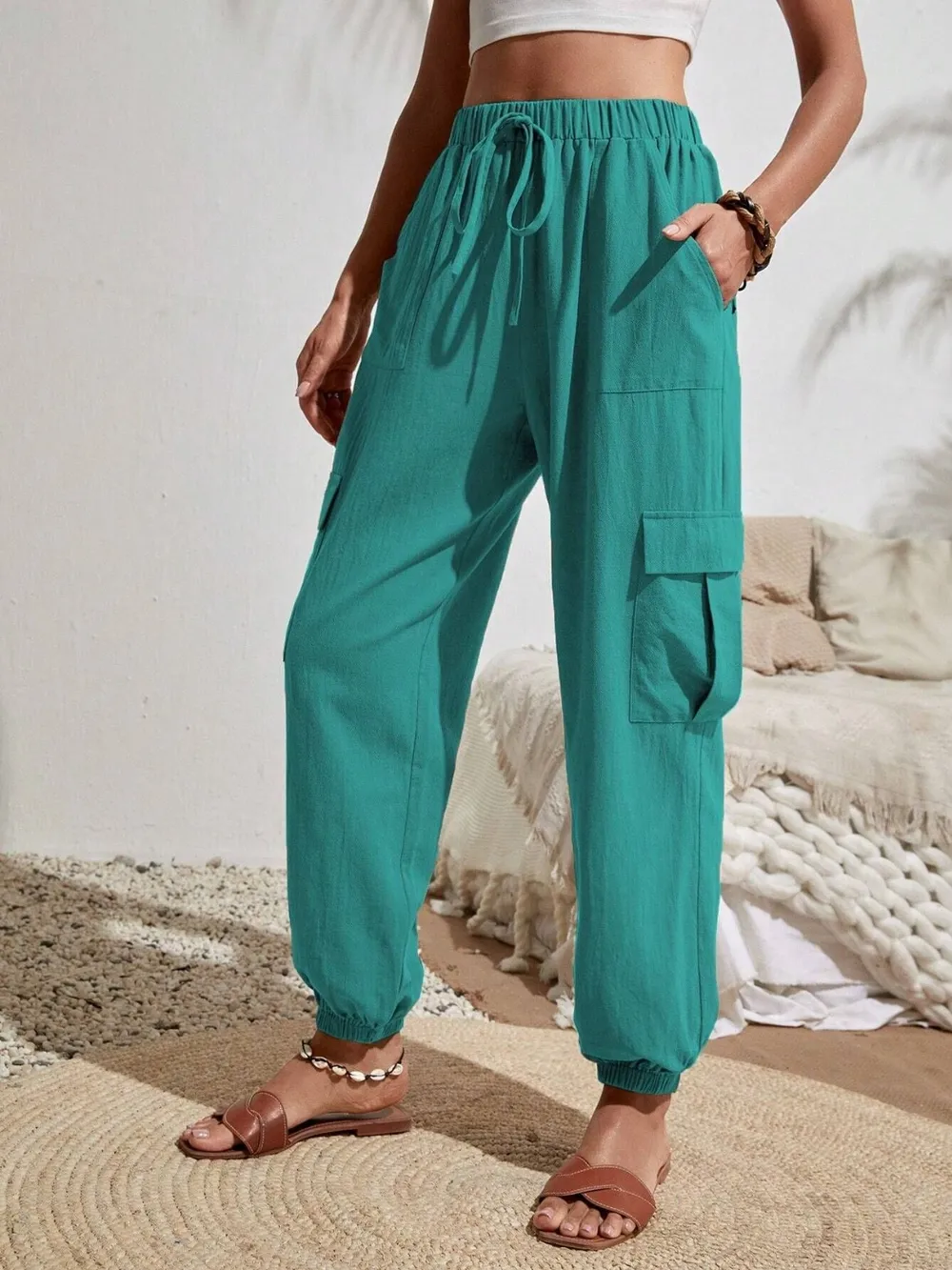 Drawstring Joggers with Cargo Pockets, image 25