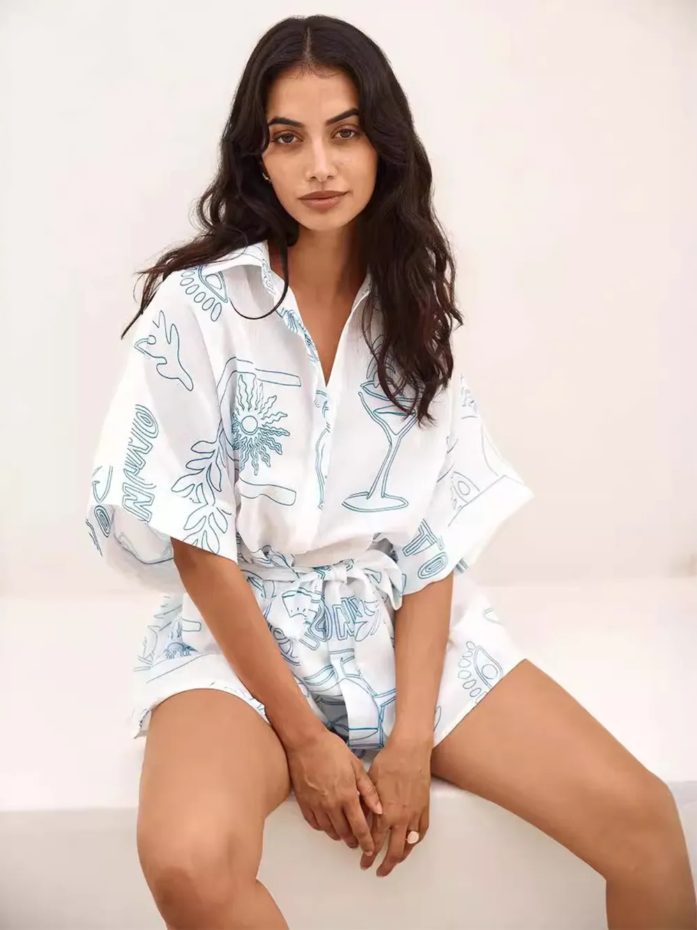 Printed Collared Neck Half Sleeve Romper, image 4
