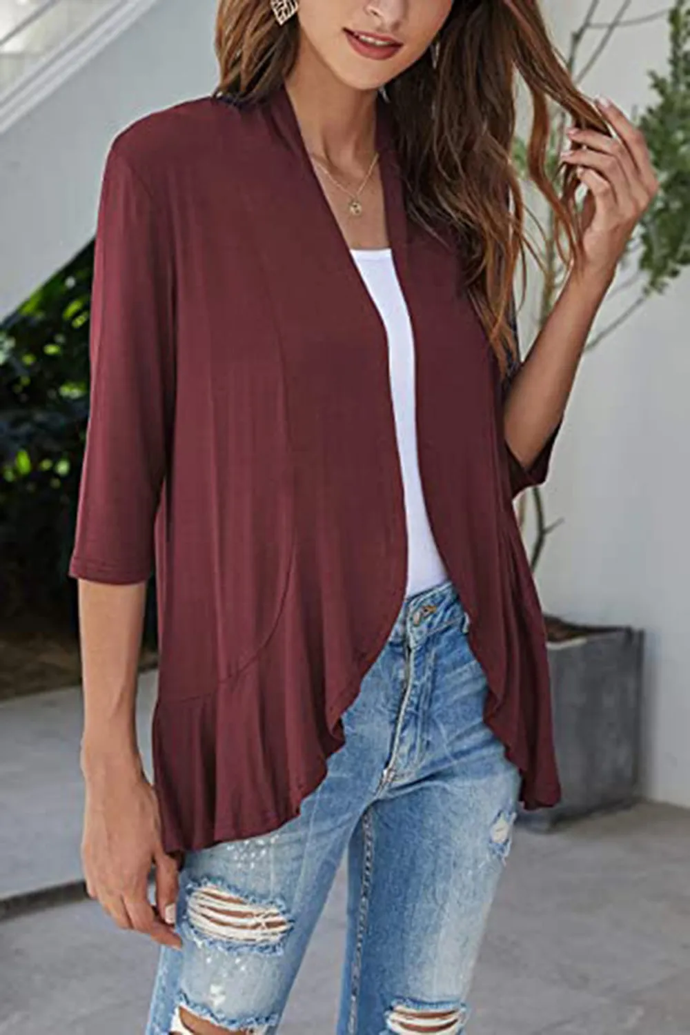 Open Front Three-Quarter Sleeve Cardigan, image 19