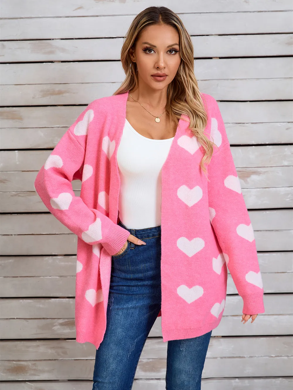 Heart Open Front Long Sleeve Cardigan, image 18
