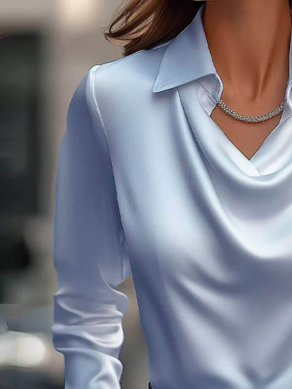 Ruched Long Sleeve Drape Collar Blouse, image 18