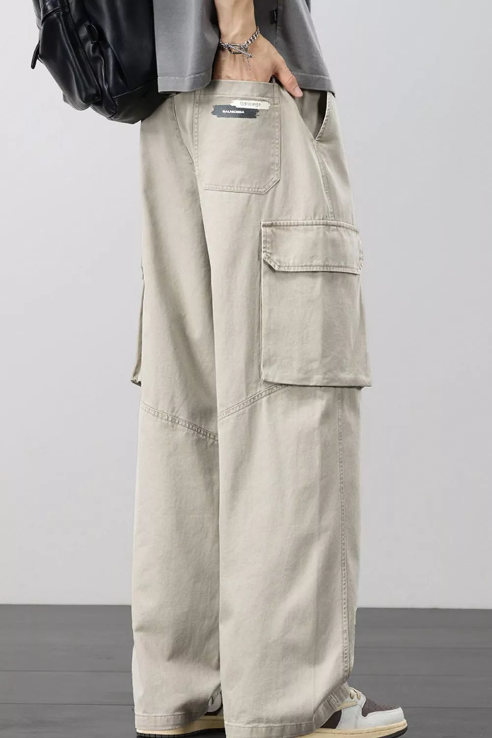 Men's Plus Size Loose Fit Cargo Pants with Drawstring, image 9