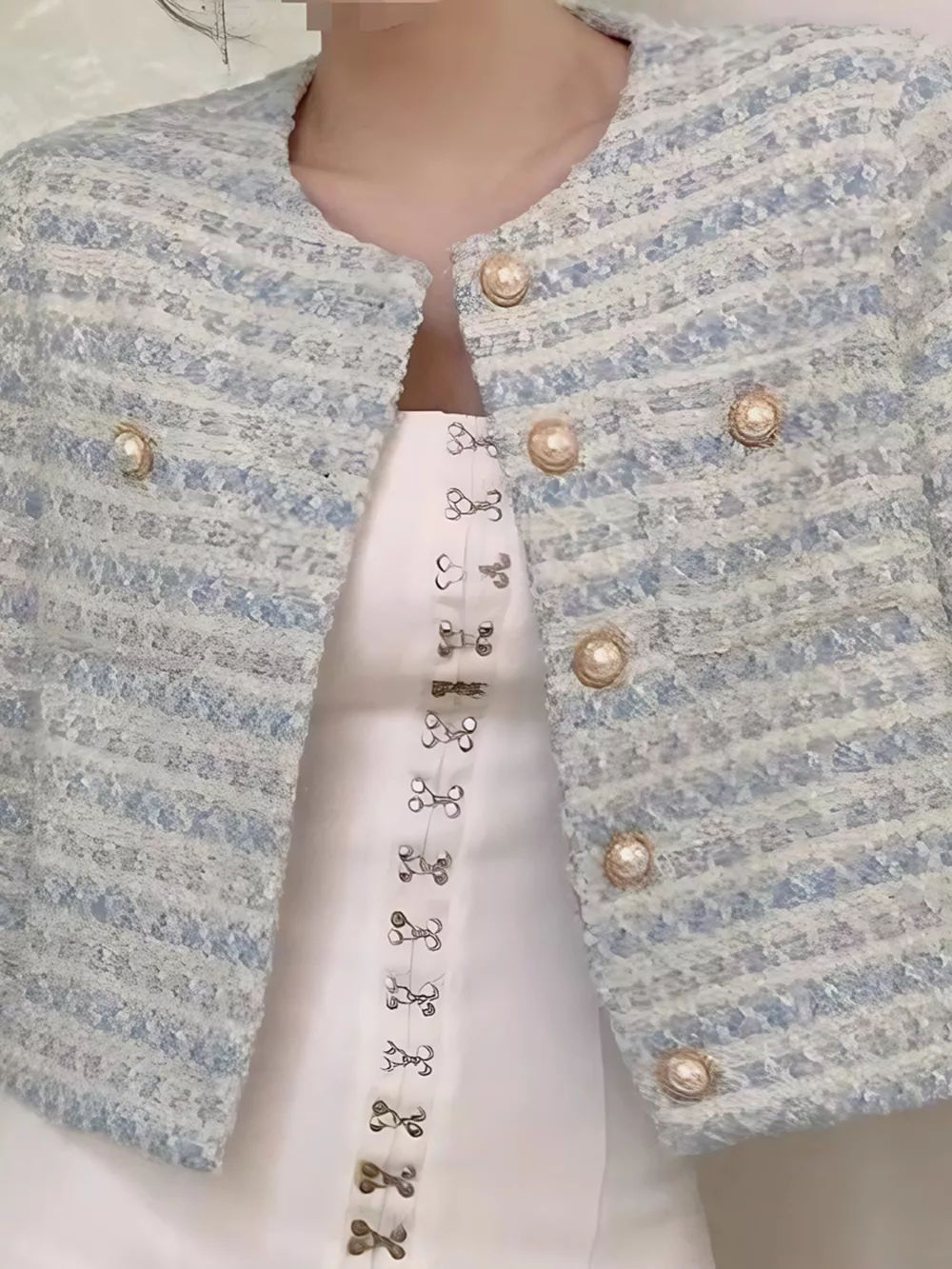 Button Up Cropped Tweed Outerwear, image 3