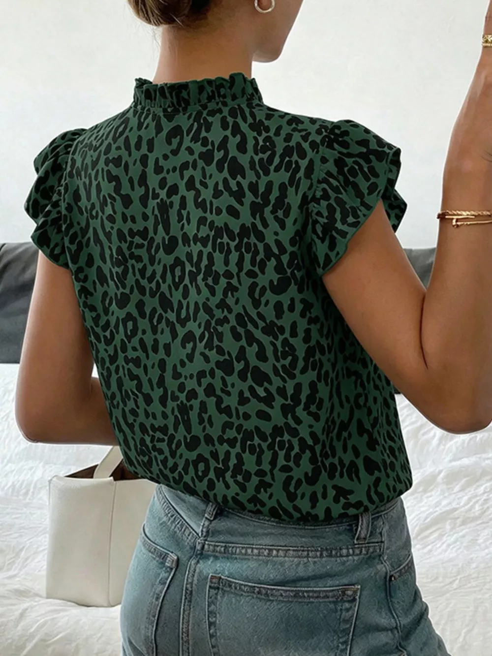 Leopard Print Ruffle Sleeve Blouse, image 14