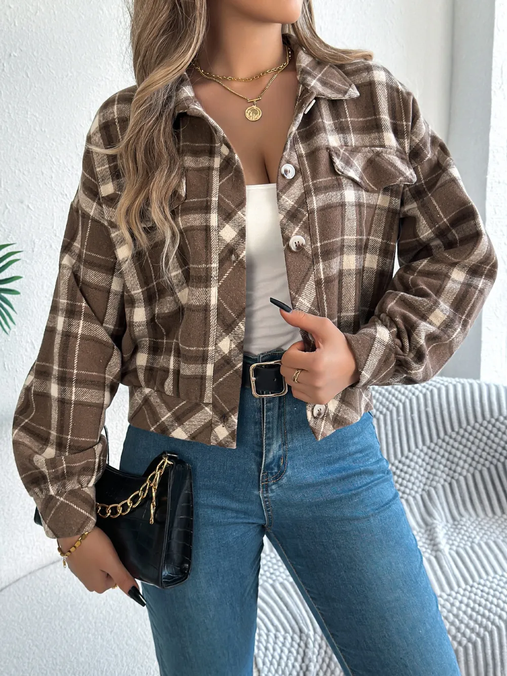 Plaid Button Up Long Sleeve Jacket, image 8