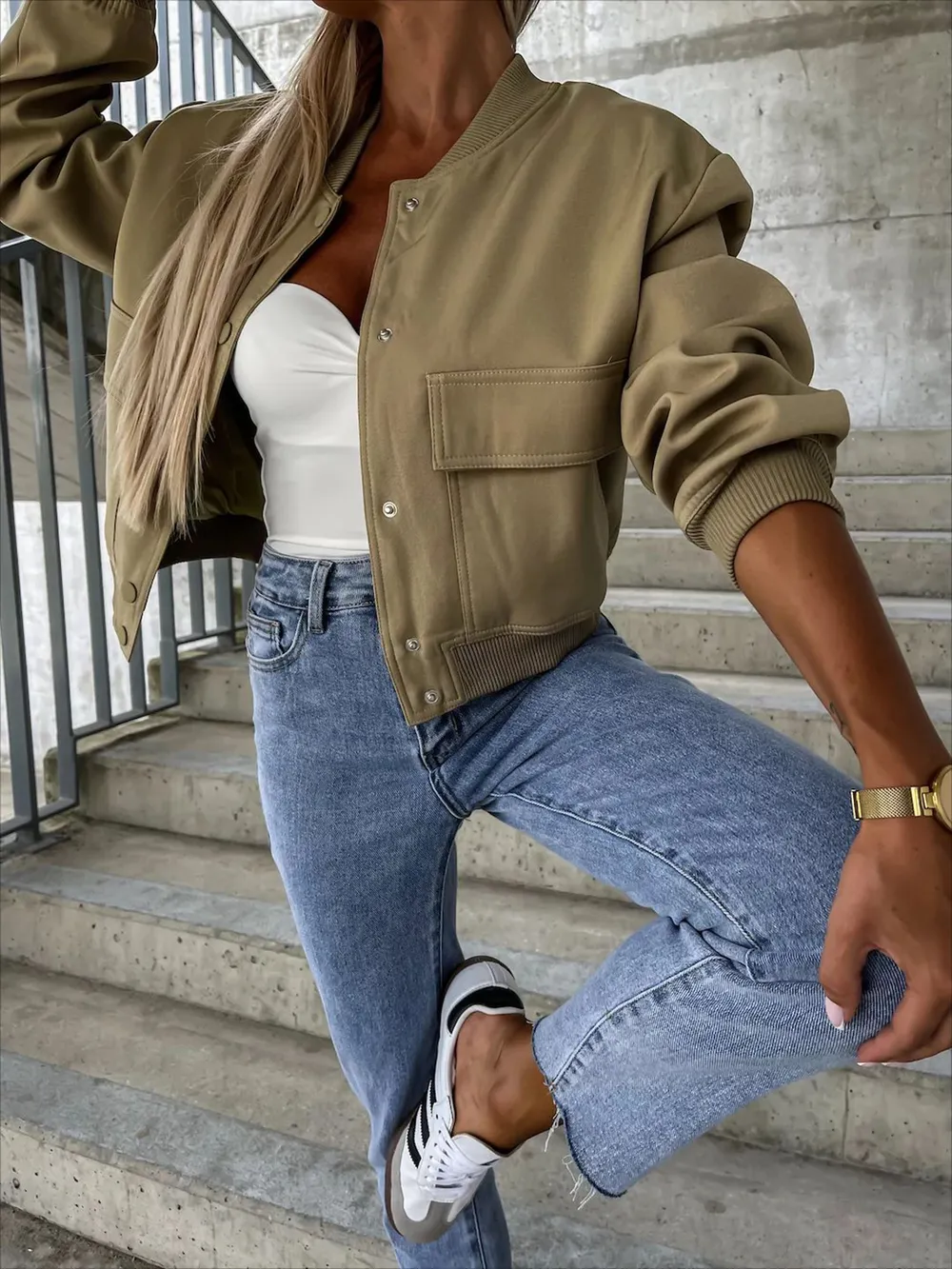 Baseball Collar Dropped Shoulder Jacket, image 17