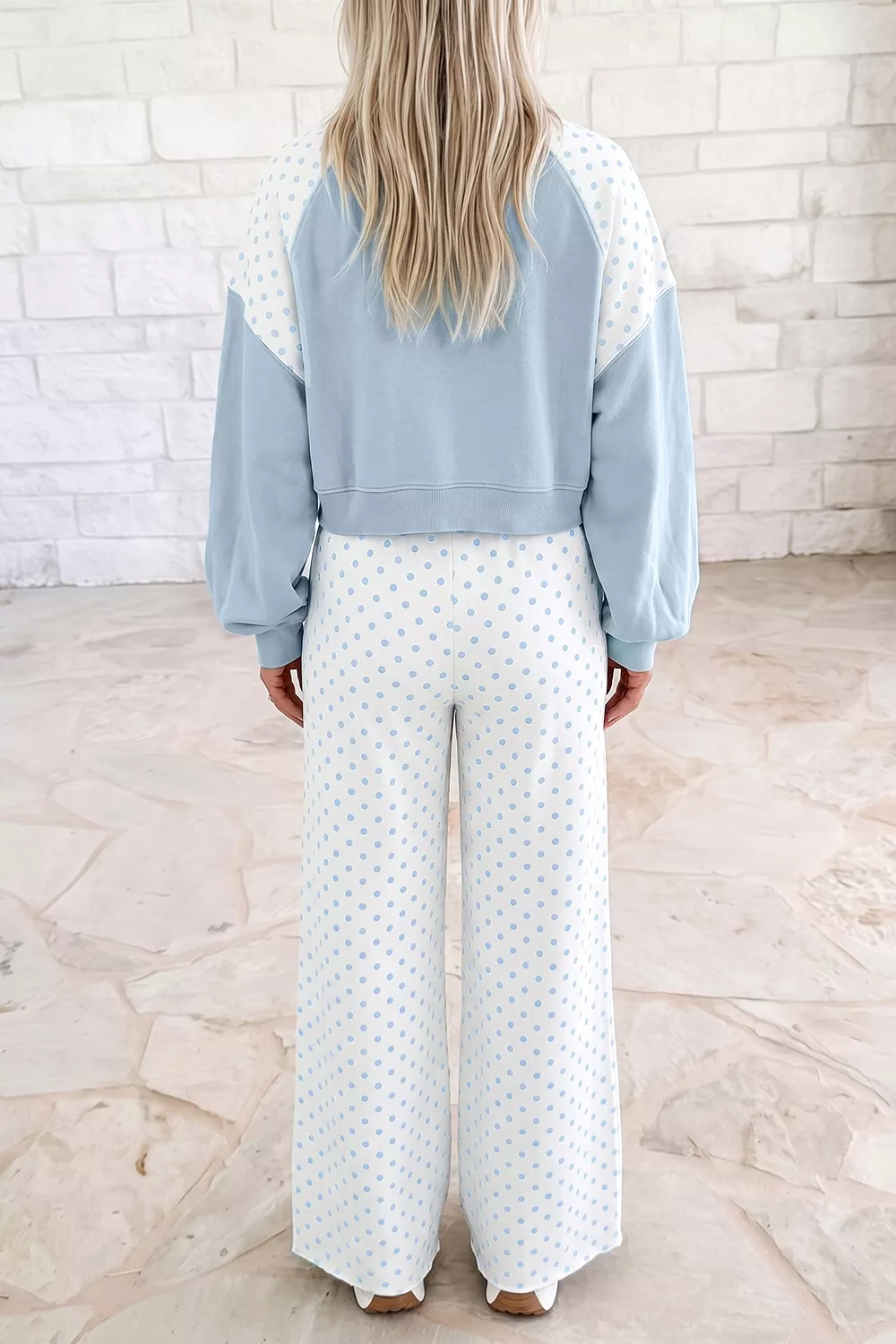 Polka Dot Cropped Sweatshirt and Wide-Leg Pants Set, image 14