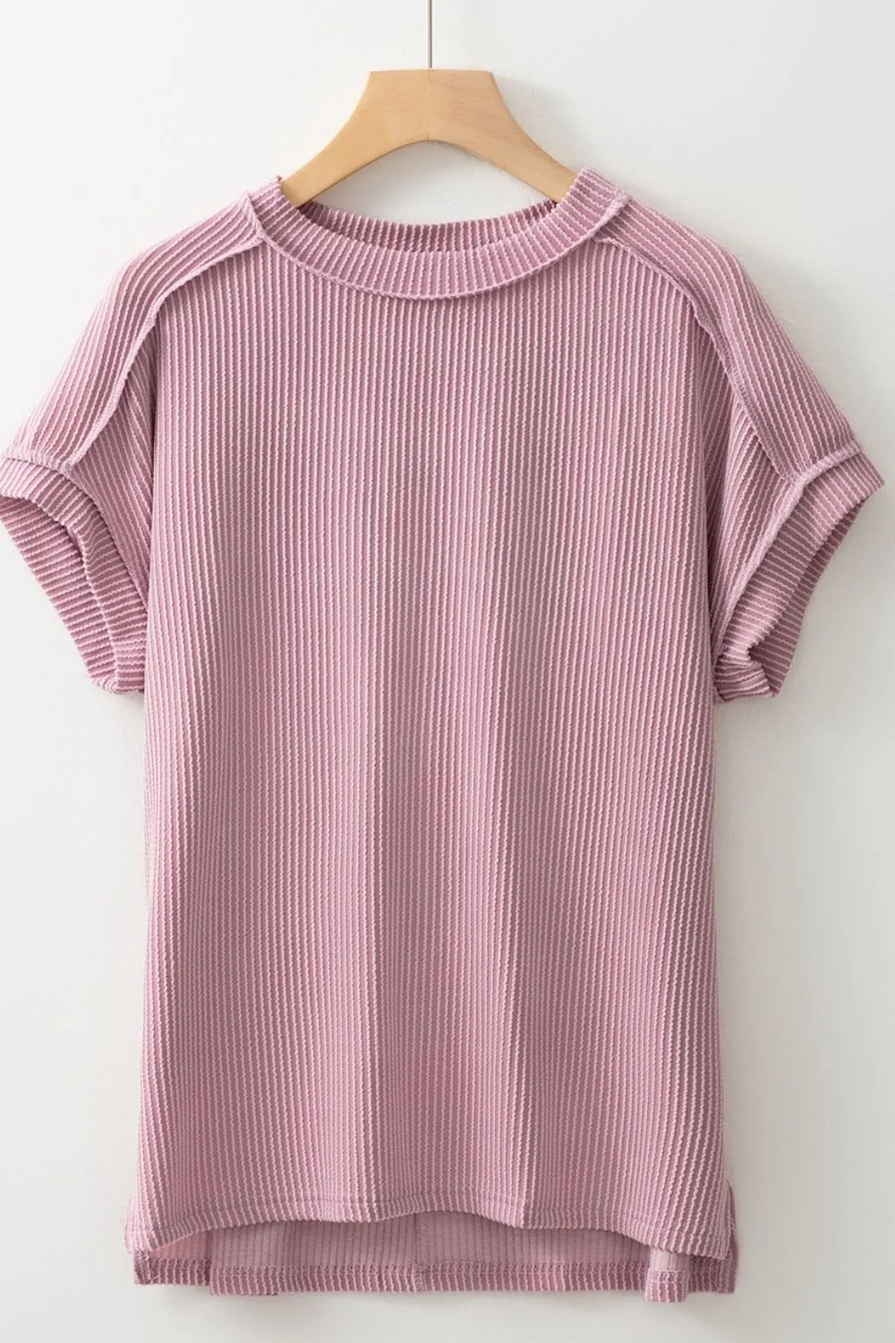 Casual Ribbed Short Sleeve Round Neck T-Shirt, image 25