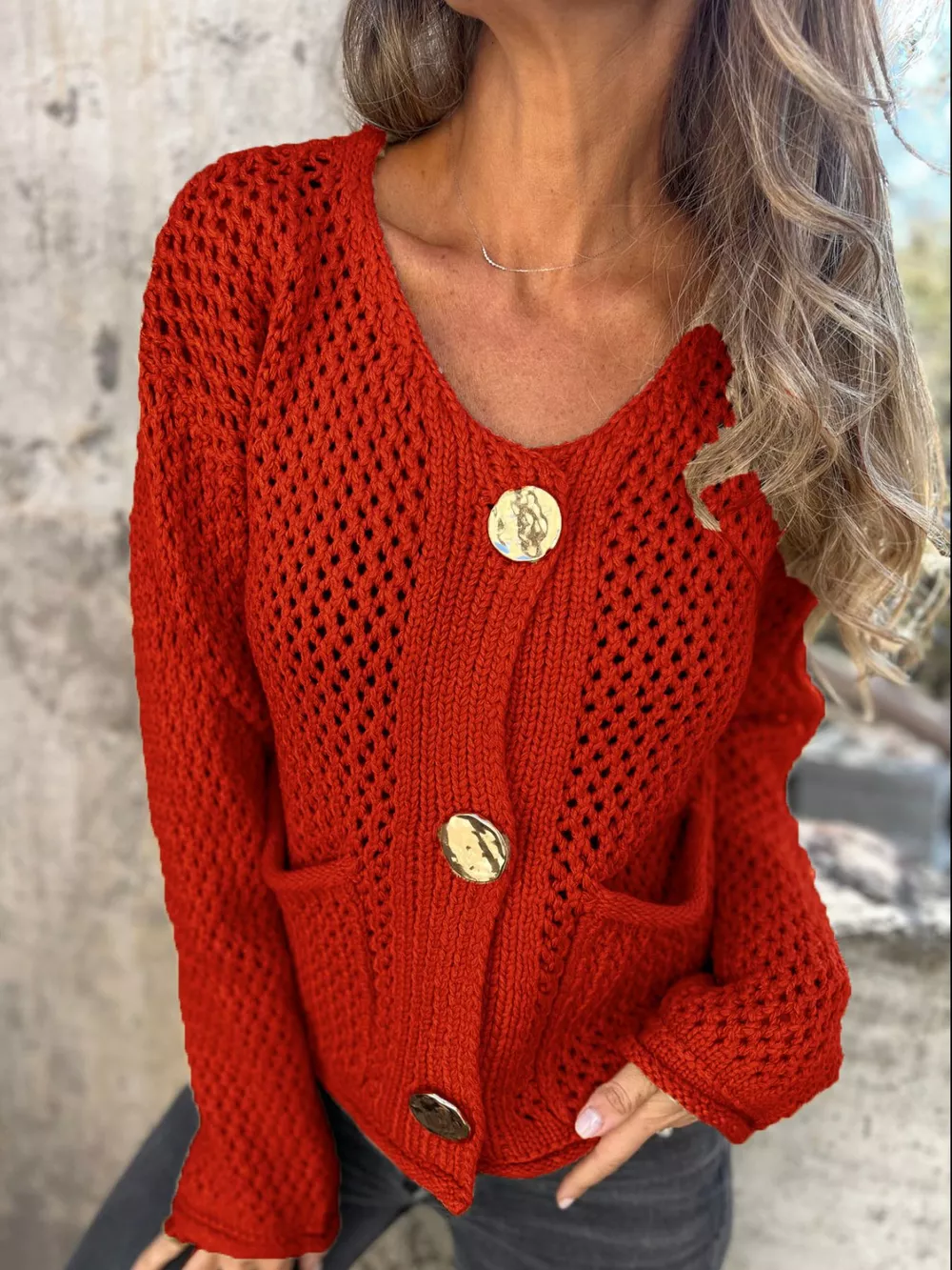 Crochet Button Up Long Sleeve Cardigan, image 22