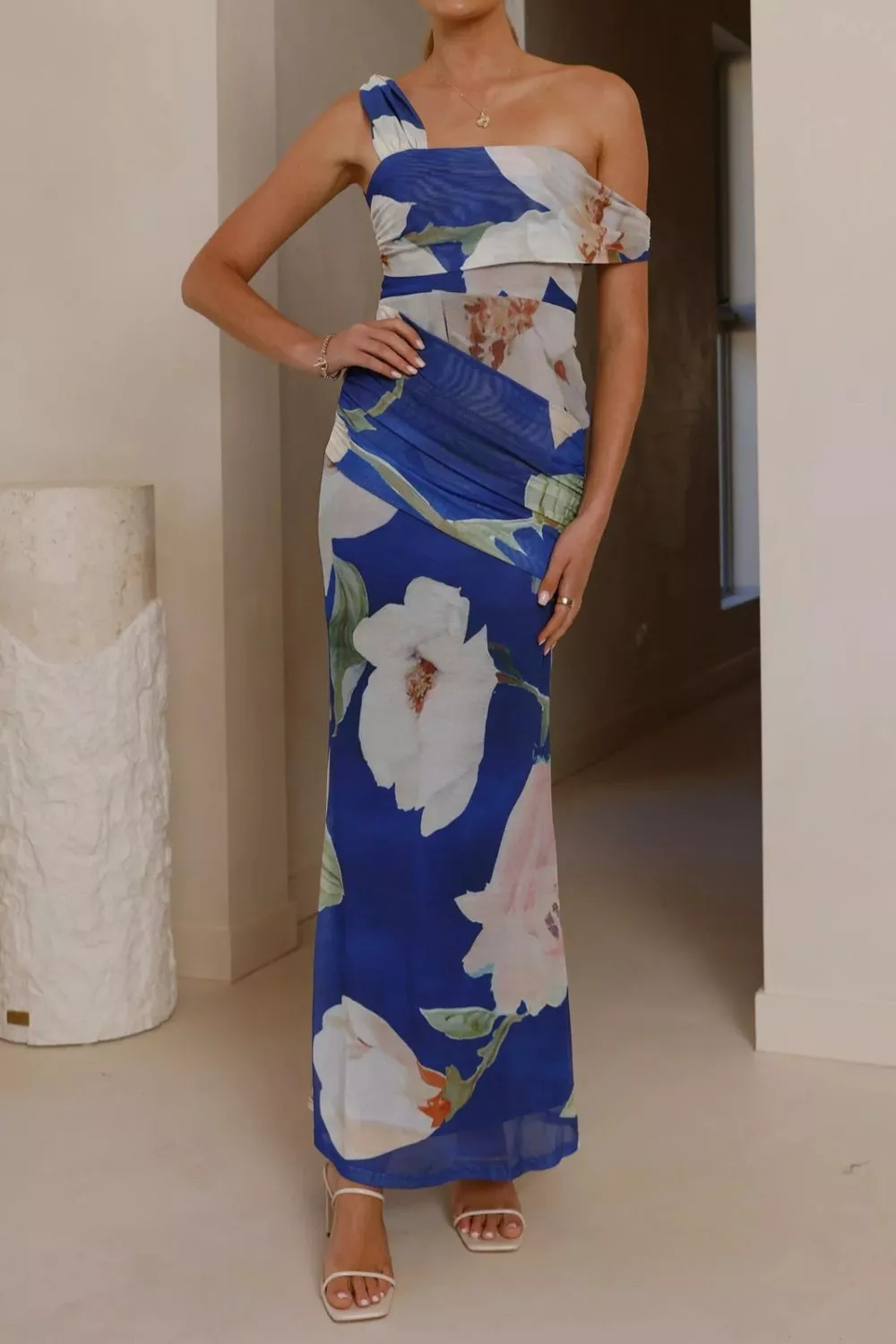 Floral Print One-Shoulder Ruched Maxi Dress, image 19