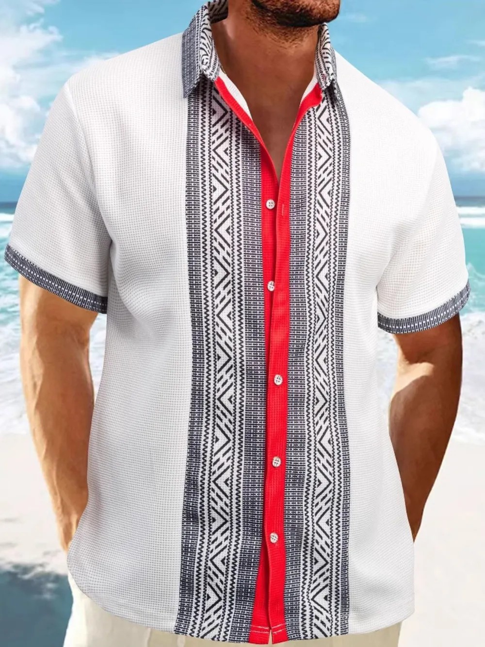 Men's Full Size Contrast Button Down Short Sleeve Shirt Plus Size, image 3