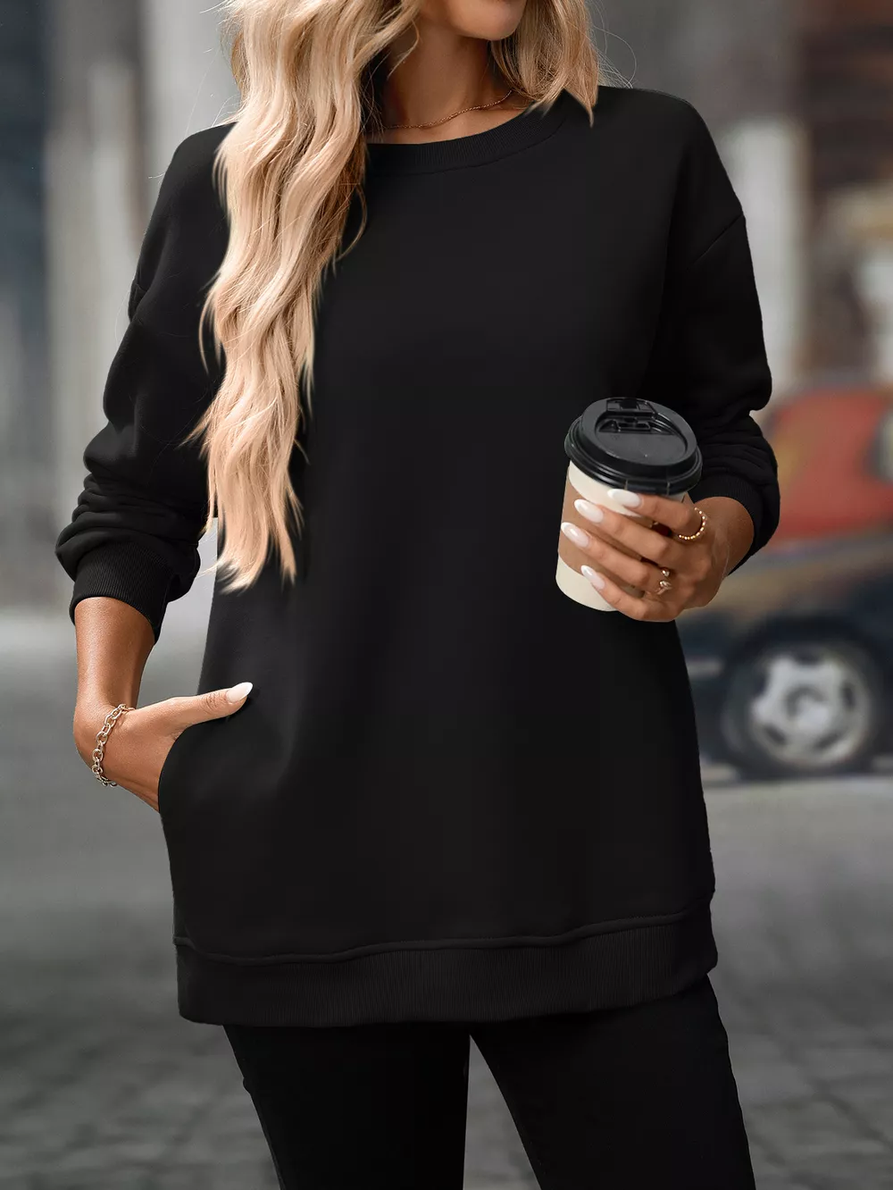 Casual Solid Color Long Sleeve Sweatshirt, image 22
