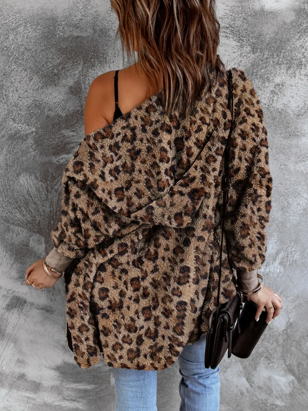 Fuzzy Leopard Long Sleeve Hooded Jacket, image 3
