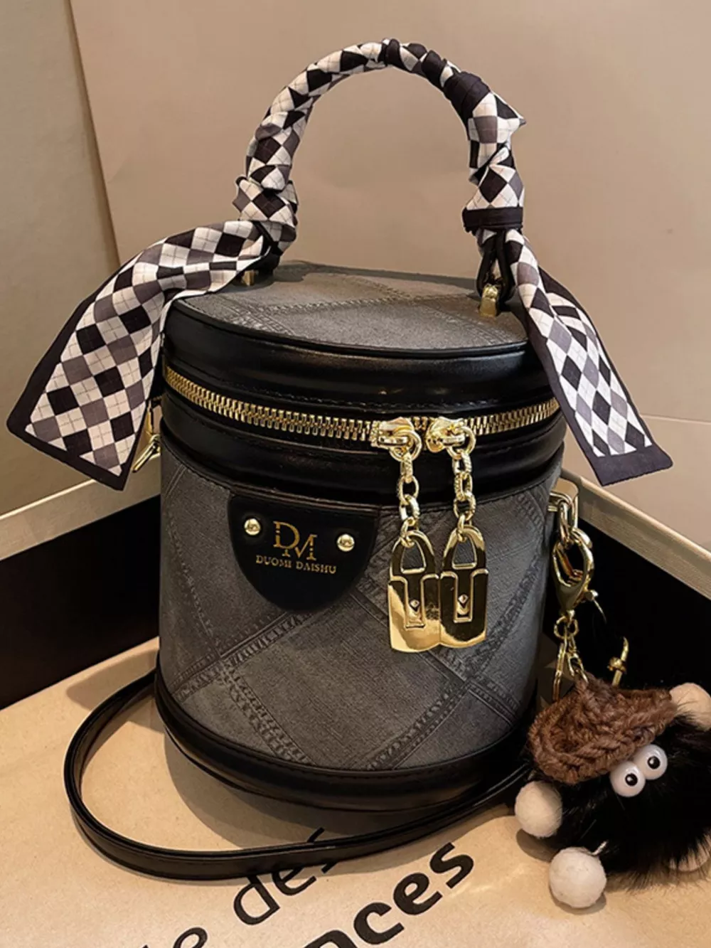 Bucket Crossbody Bag with Scarf Accent, image 2
