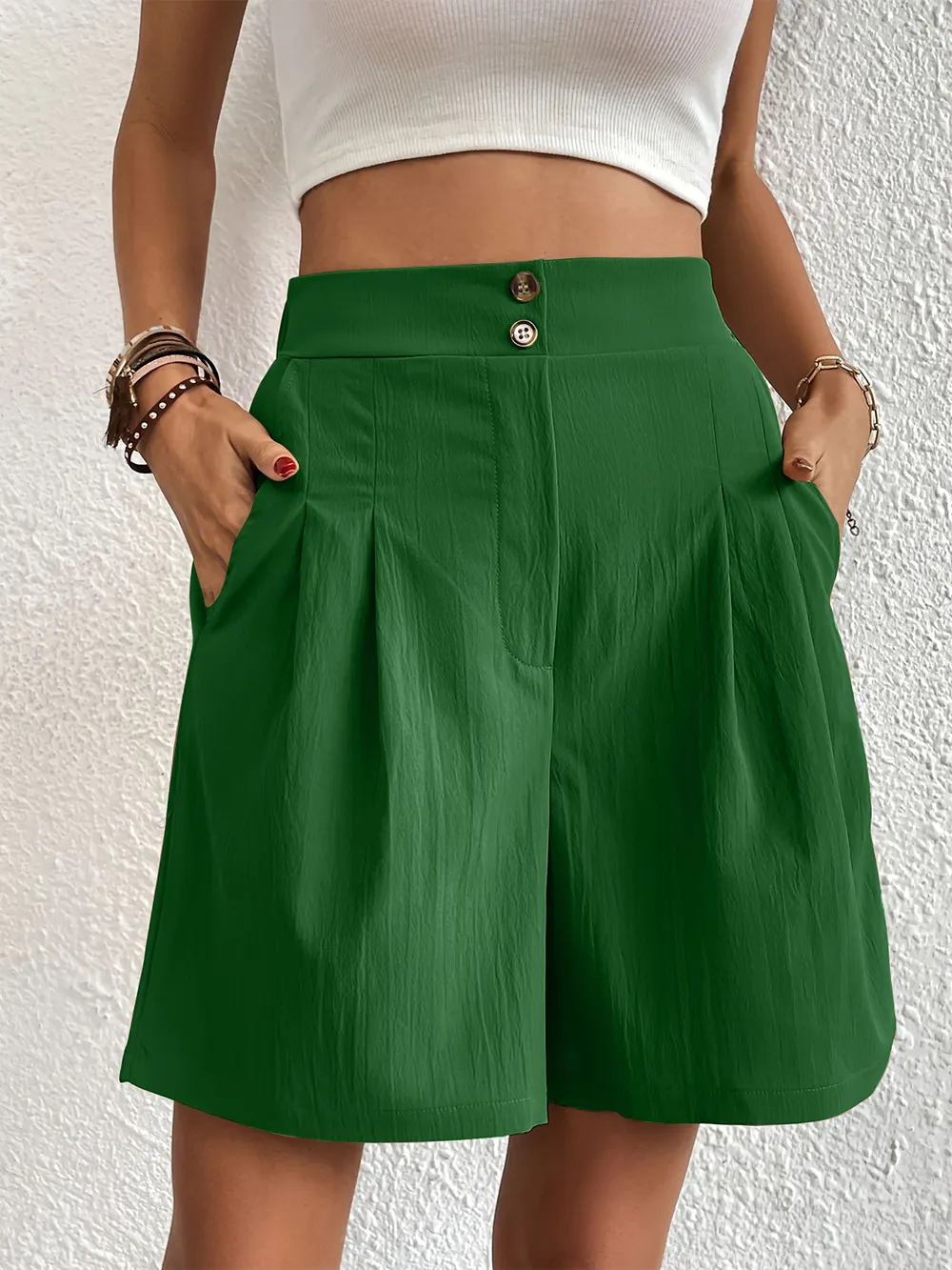 Pocketed Half Elastic Waist Shorts, image 27