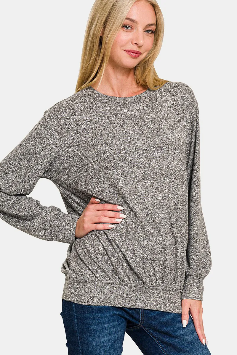 Full Size Melange Round Neck Top, image 3