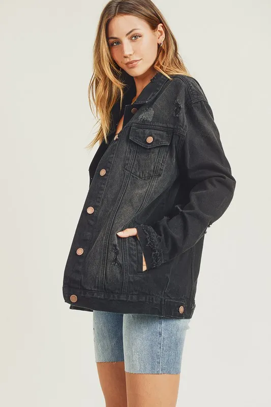 Full Size Distressed Long Sleeve Denim Jacket, image 6