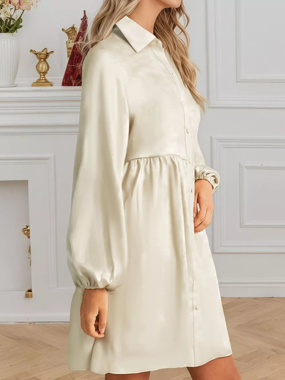 Elegant Satin Button-Down Shirt Dress, image 3