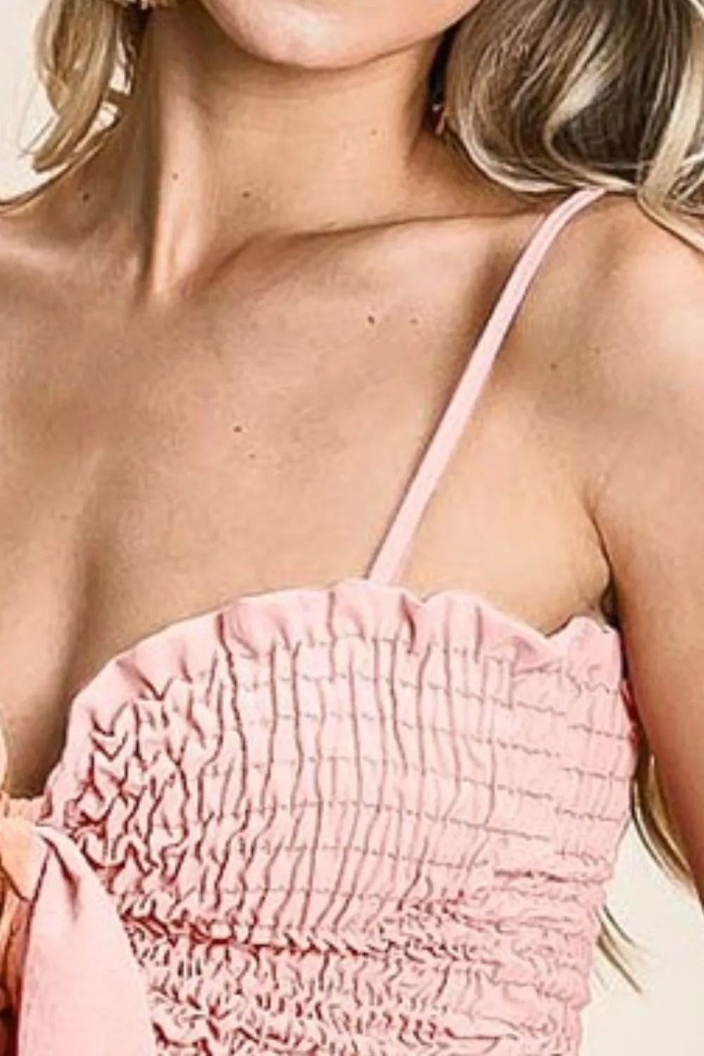 Woven Color Block Smocked with Ribbon Bra Top, image 2