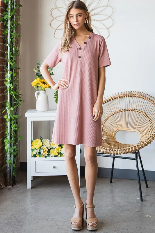 Full Size Solid Ribbed Mini Dress with Button Plus Size, image 13