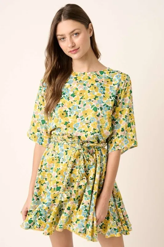 Floral Tie Waist Half Sleeve Mini Dress, image 4