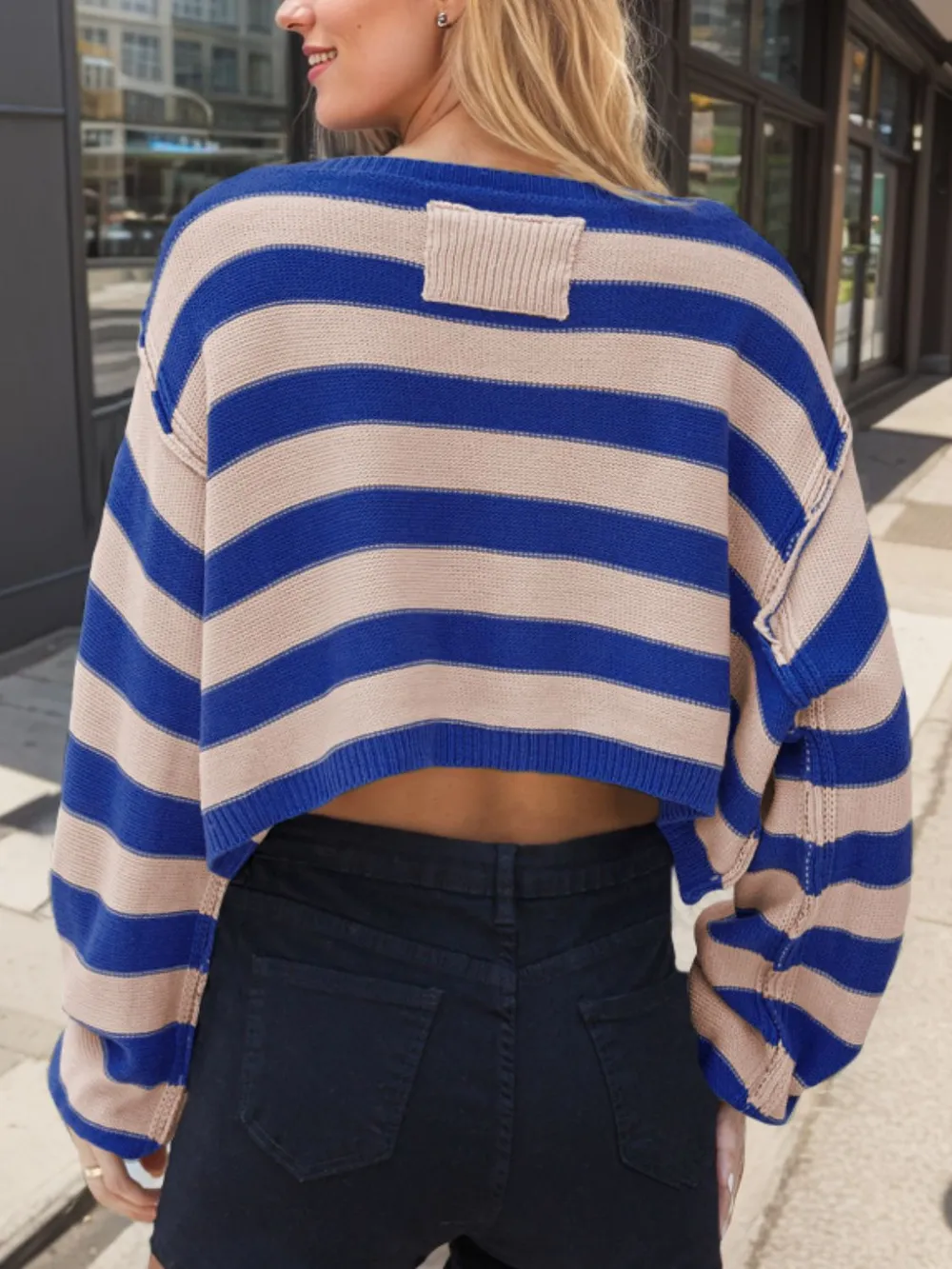 Striped Dropped Shoulder Long Sleeve Sweater, image 11