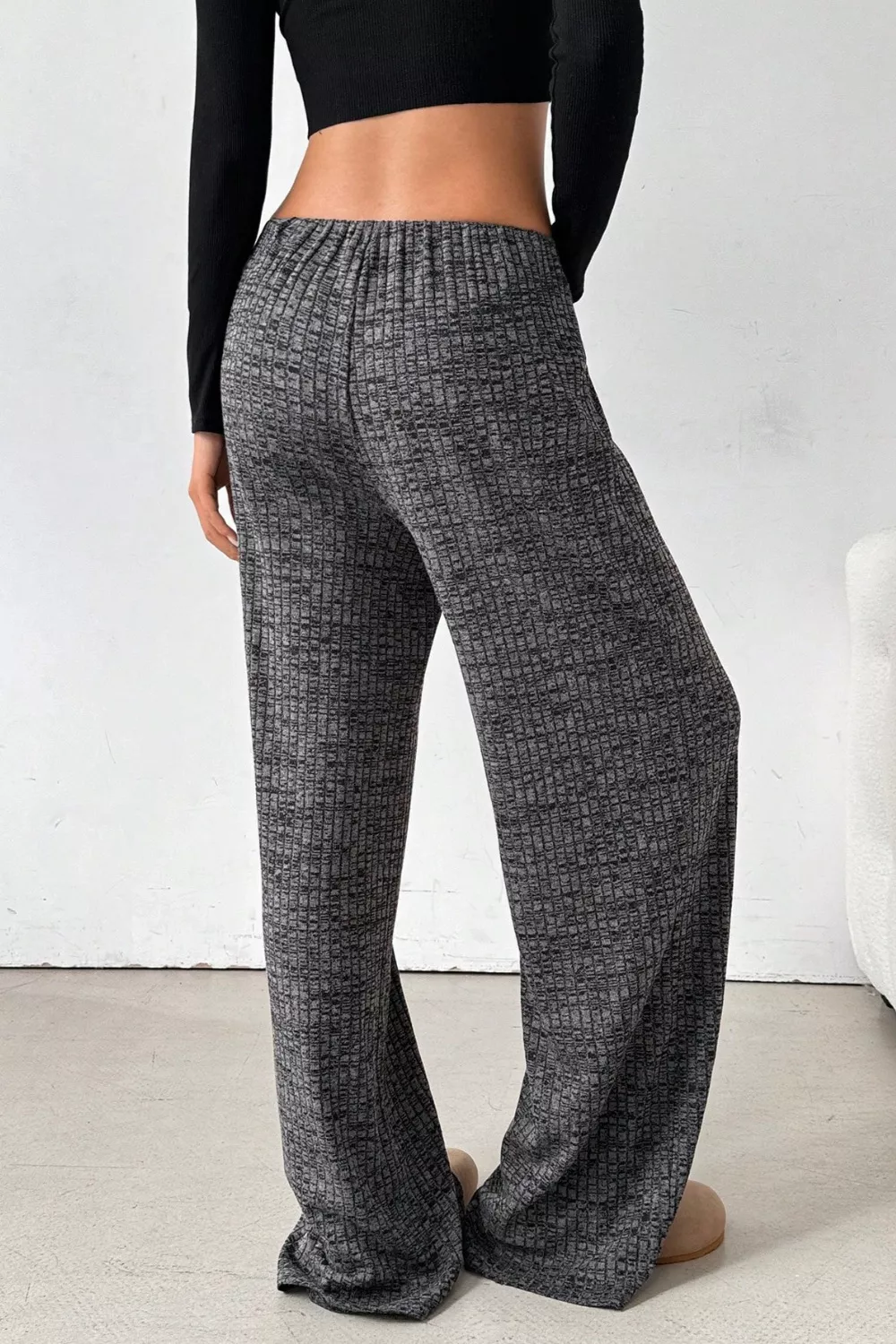 Ribbed Knit Drawstring Wide Leg Pants, image 15