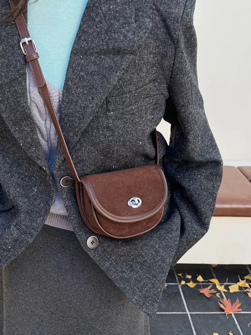 Suede Flap Crossbody Bag, image 8