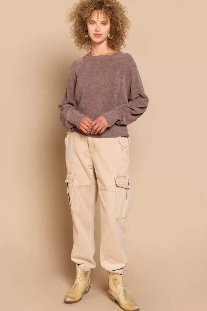 Round Neck Backless Sweater with Ribbed Edge, image 5