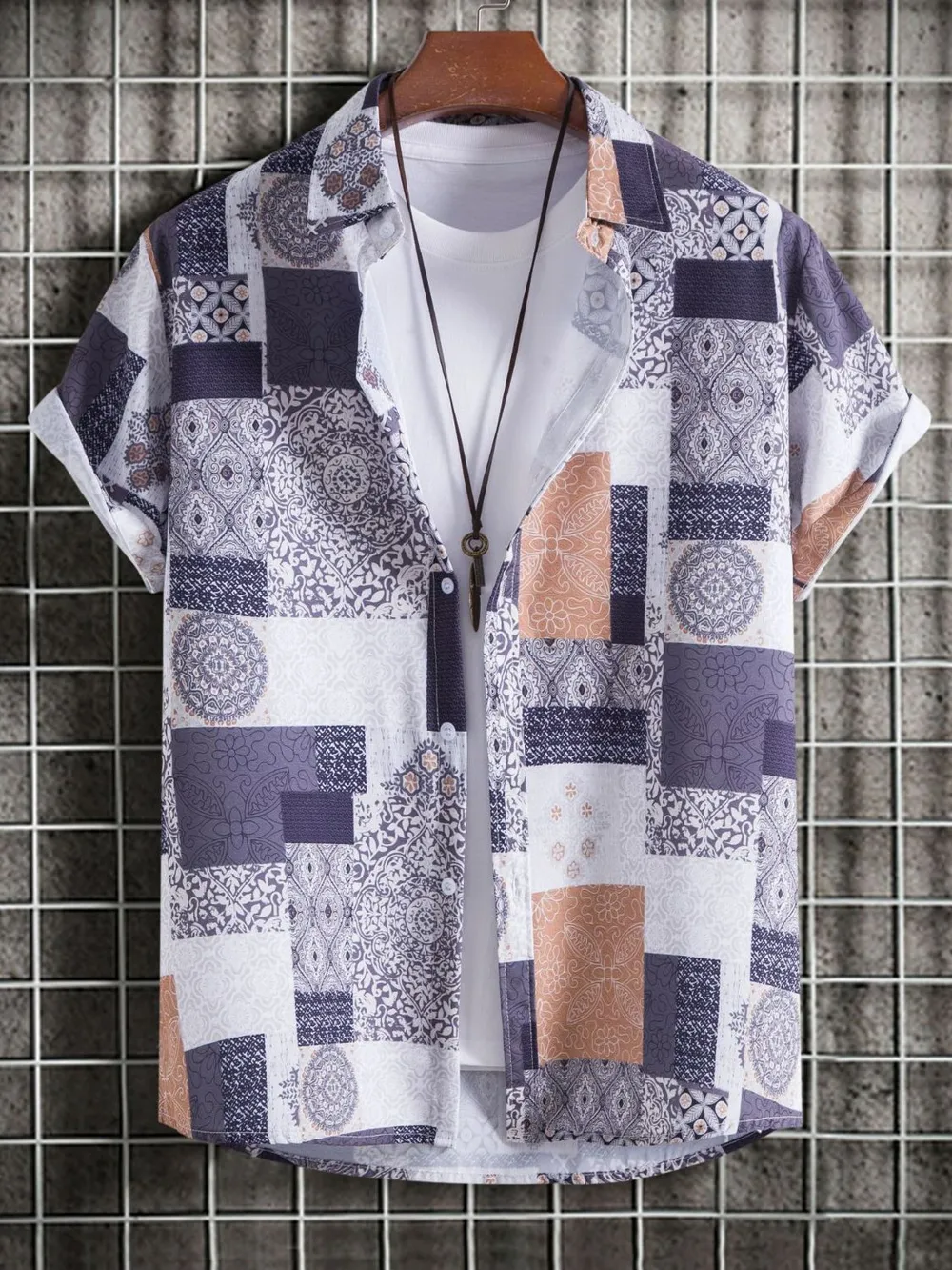 Men's Plus Size Printed Short Sleeve Casual Shirt