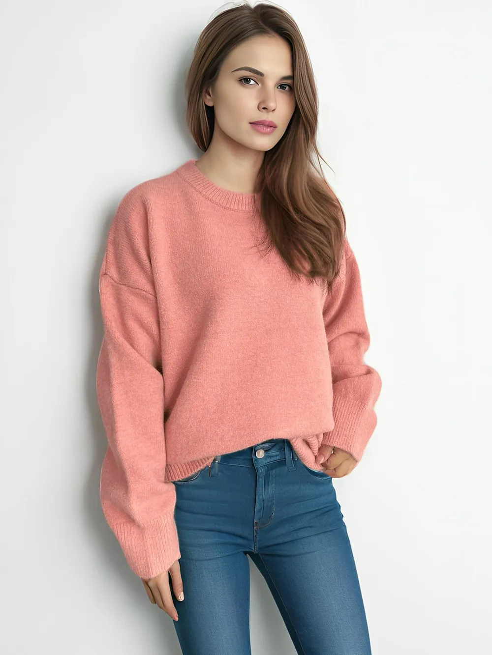 Round Neck Dropped Shoulder Long Sleeve Sweater, image 5