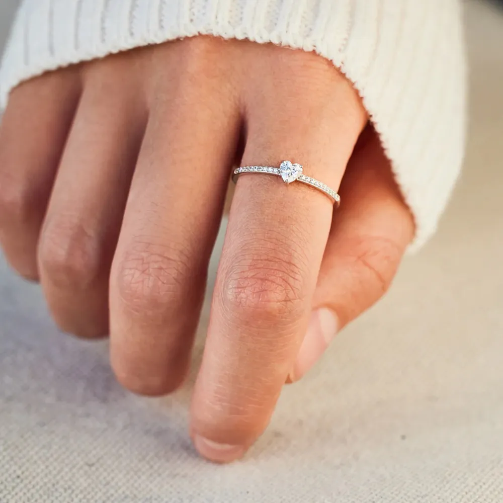 925 Sterling Silver Inlaid Zircon Heart Ring, image 6