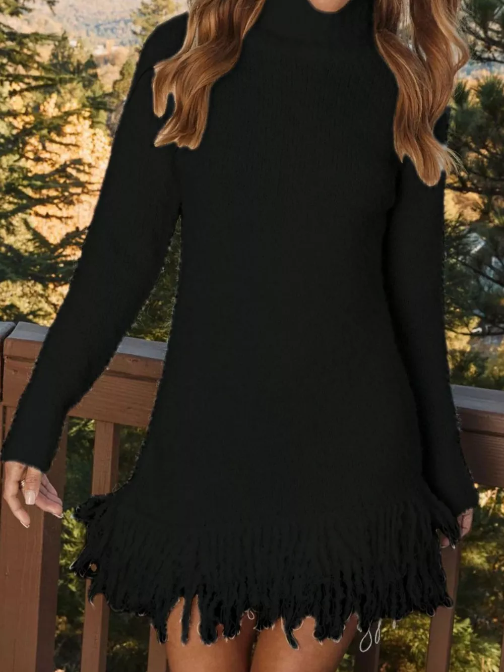 Fringe Turtleneck Long Sleeve Sweater Dress, image 15