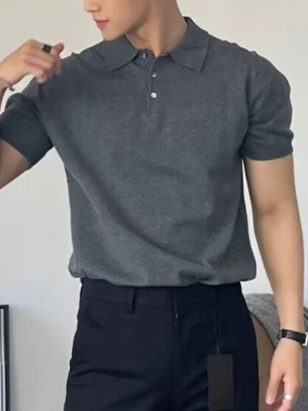 Men's Plus Size Button Detail Short Sleeve Polo, image 5
