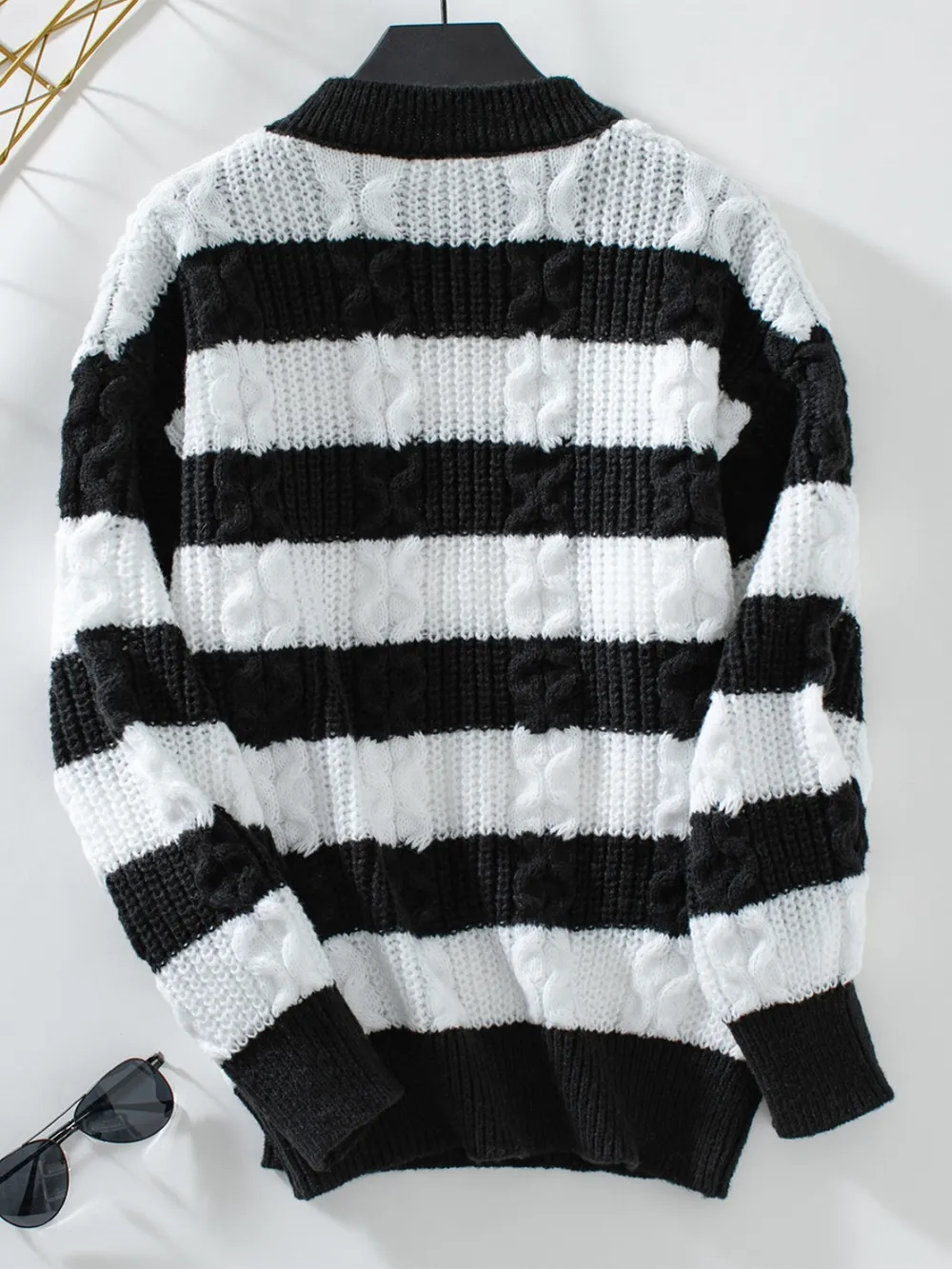 Striped Round Neck Long Sleeve Sweater, image 2