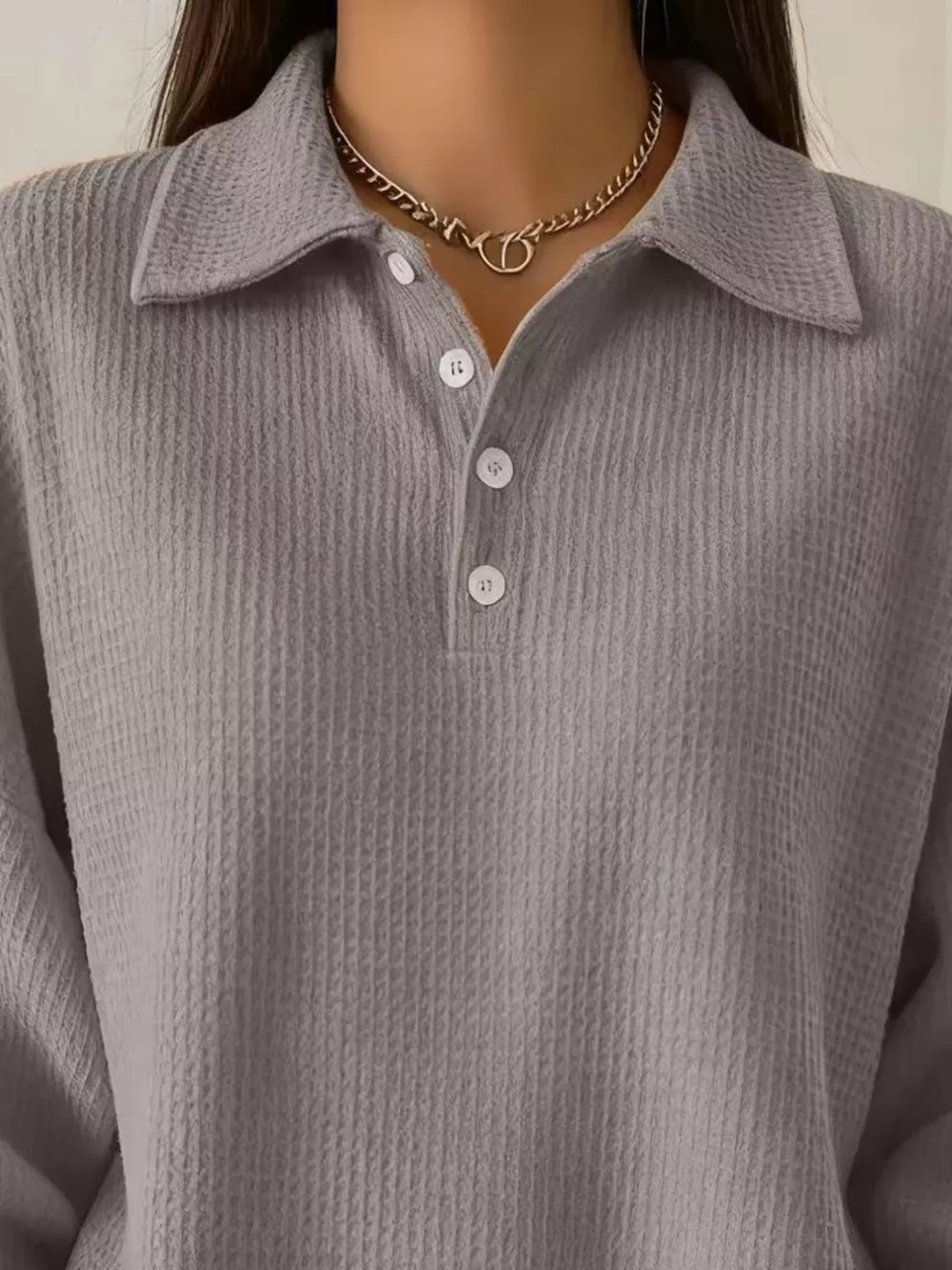 Full Size Waffle Knit Button Detail Top Plus Size, image 7