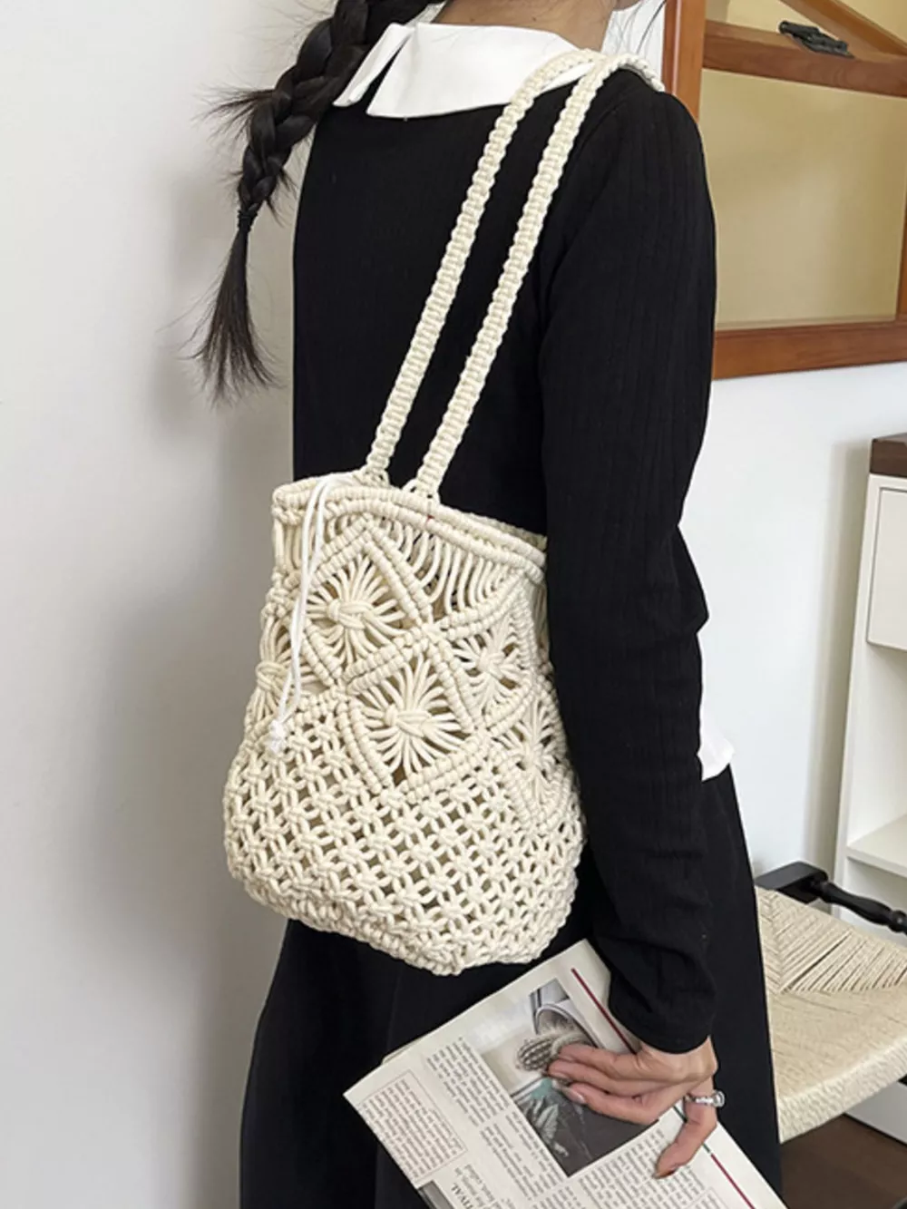 Crochet Bucket Shoulder Bag, image 6