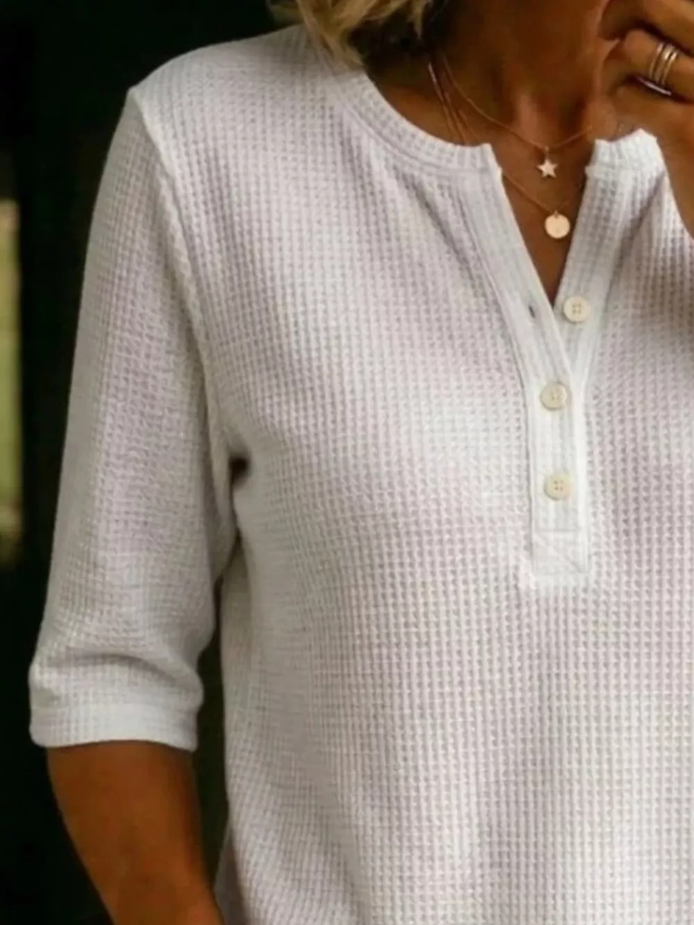 Full Size Waffle Knit Henley T-Shirt Plus Size, image 2