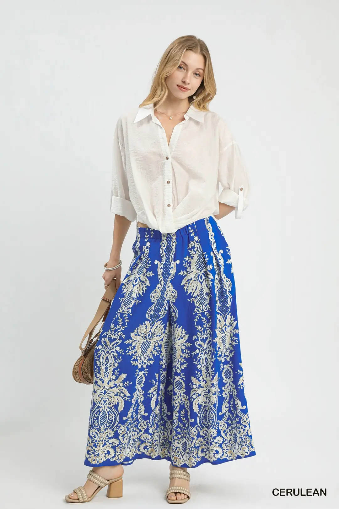 Border Print Wide Leg Pants, image 5
