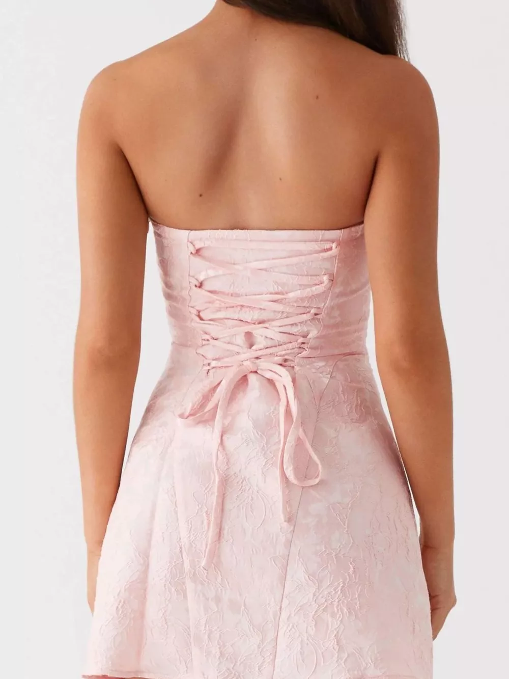 Lace Up Jacquard Tube Mini Dress, image 3