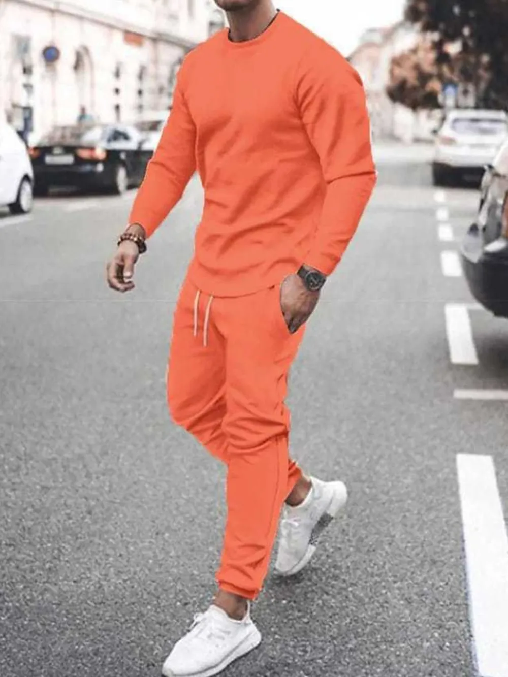 Men's Full Size Round Neck Long Sleeve Top and Pants Set Plus Size, image 7