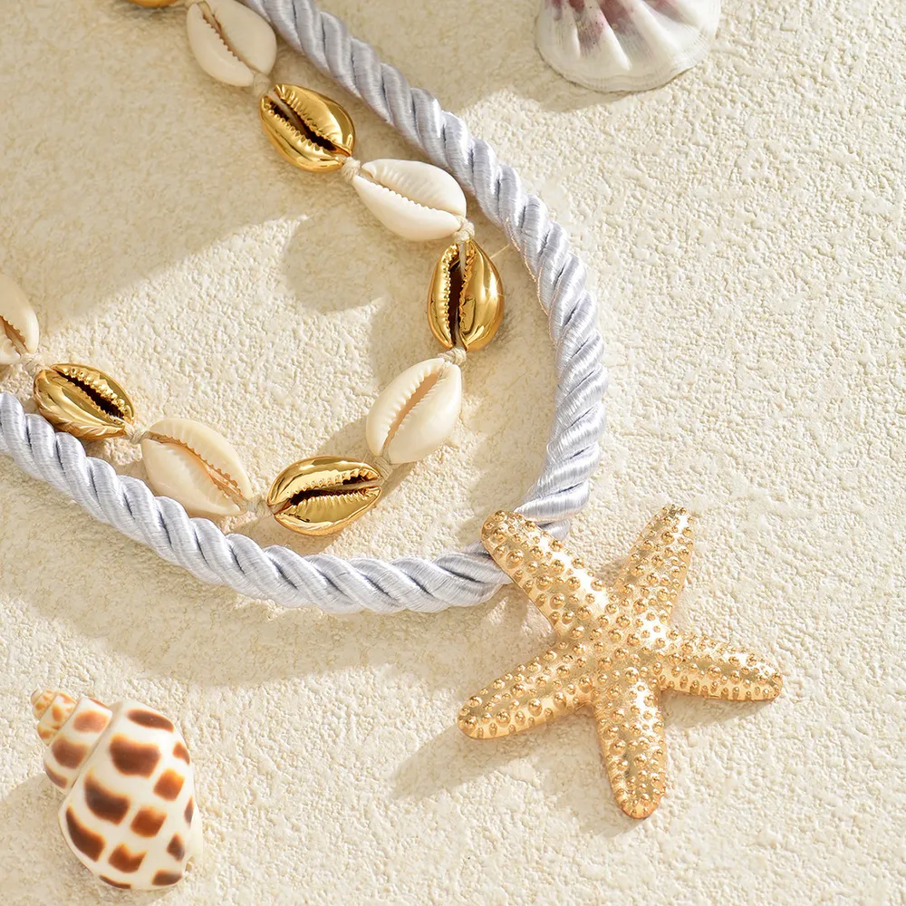 2-Piece Beaded Shell Starfish Rope Necklace, image 2