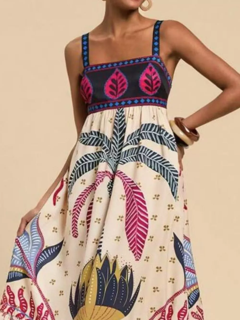 Printed Square Neck Maxi Dress, image 4
