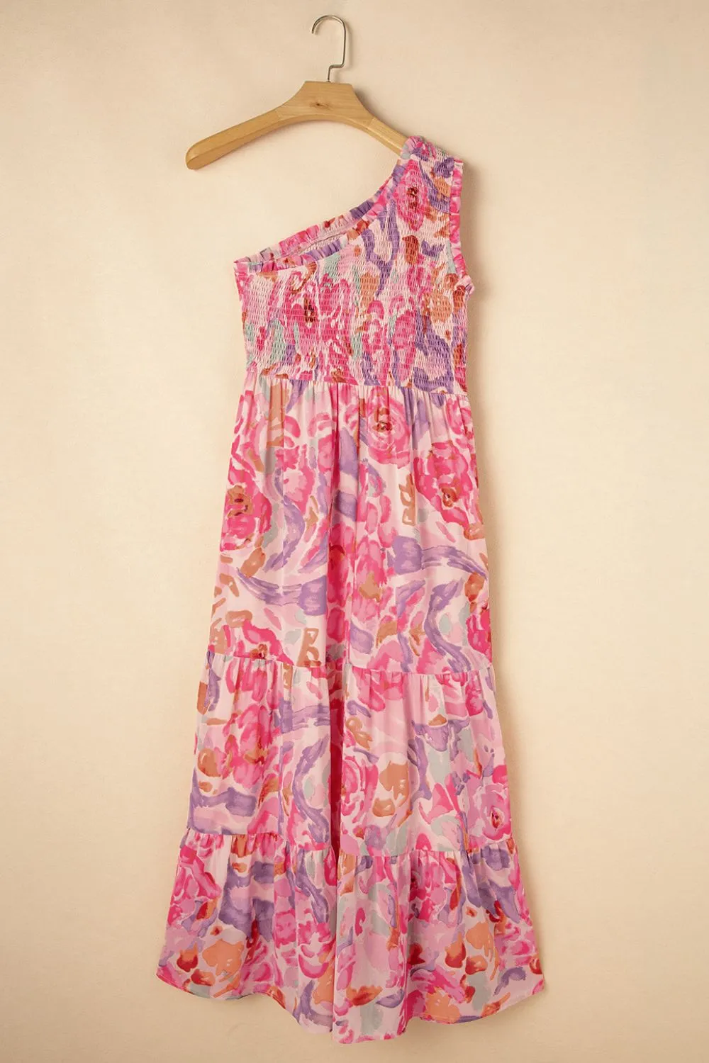 Floral Print Shirred One Shoulder Maxi Dress, image 10
